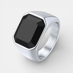 Noviqlo | Stainless Steel Square Signet Ring with Black Synthetic Stone