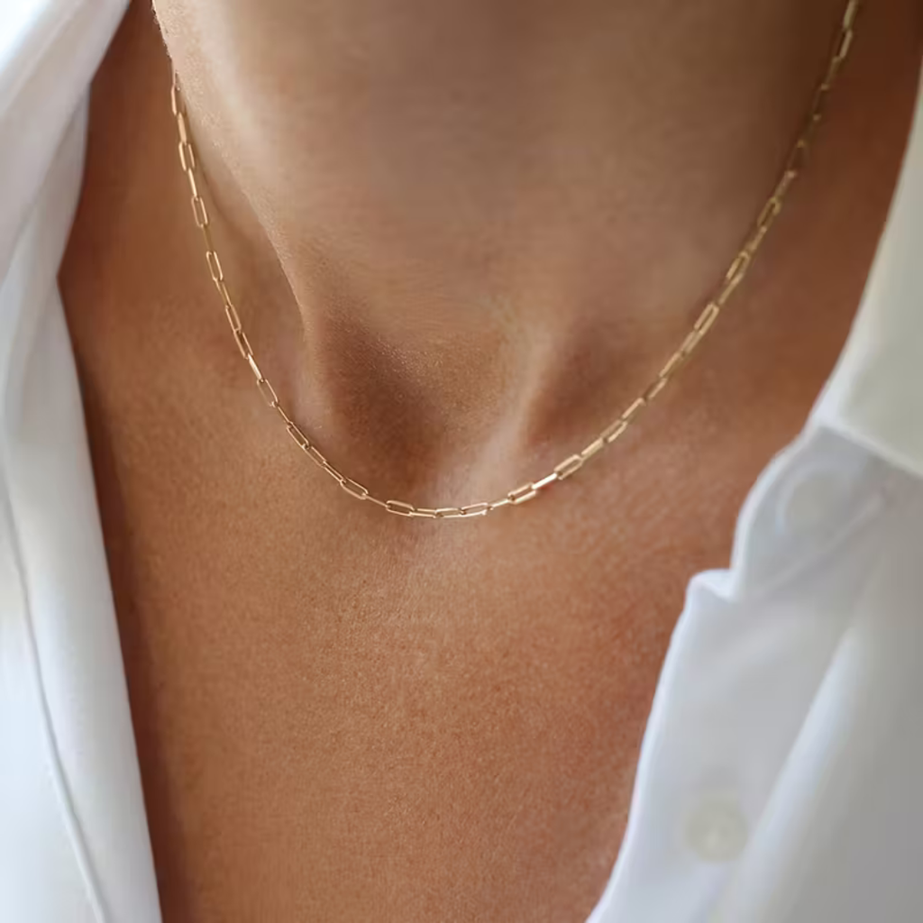 Noviqlo | Gold Colour Rectangular Link Chain Necklace